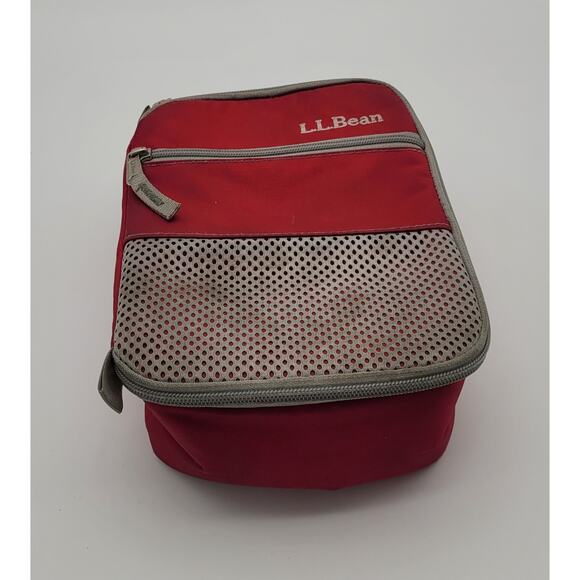 LL Bean Red and Gray Insulated Lunch Bag Cooler Tote Picnic All Around Zipper - Picture 11 of 16